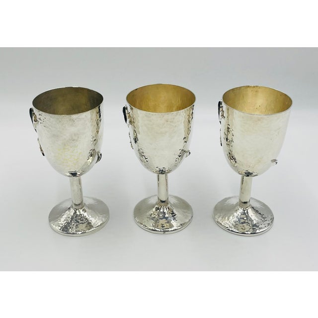 Emilia Castillo 1980s Set of 3 Emilia Castillo Silver Plated Goblets With Black Onyx Lizards, Mexico For Sale - Image 4 of 15