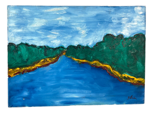 G. Linder, River Landscape, 1960s, Oil on Canvas & Paint