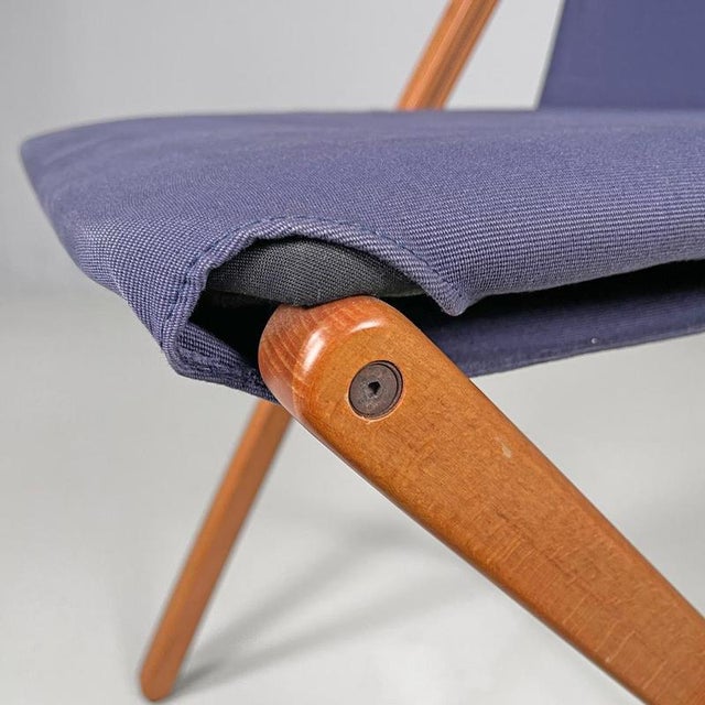 Italian Folding Chair in Wood and Blue Fabric Structure, 1990s For Sale - Image 15 of 18