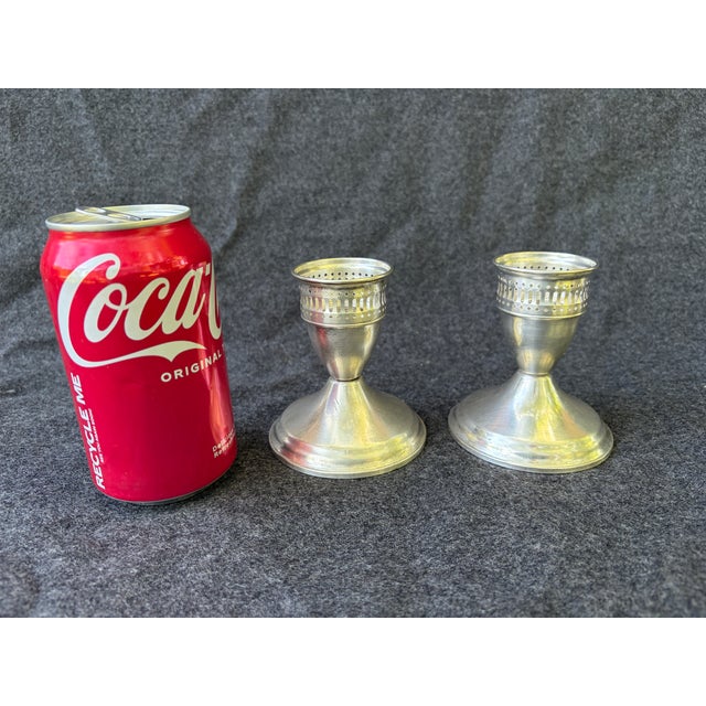 Metal Vintage Sterling Silver Duchin Pierced Weighted Candlesticks a Pair For Sale - Image 7 of 13