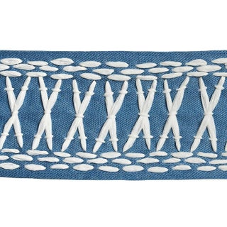 Schumacher X Mary McDonald Tikki Tape Trim in Blue For Sale