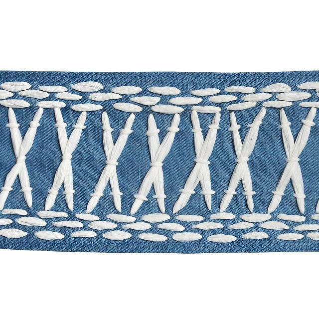 Schumacher X Mary McDonald Tikki Tape Trim in Blue For Sale