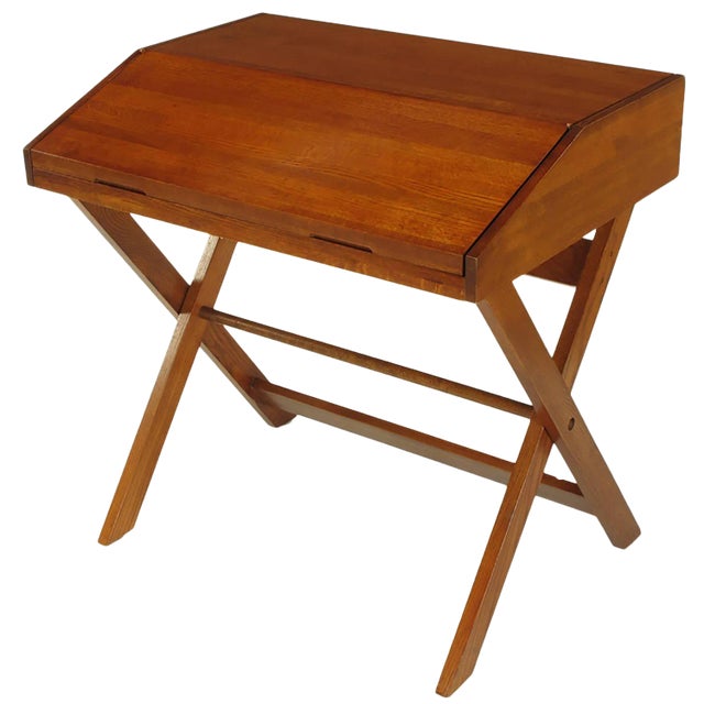 Sorrel Ash-Flip Top Trestle Based Writing Table For Sale