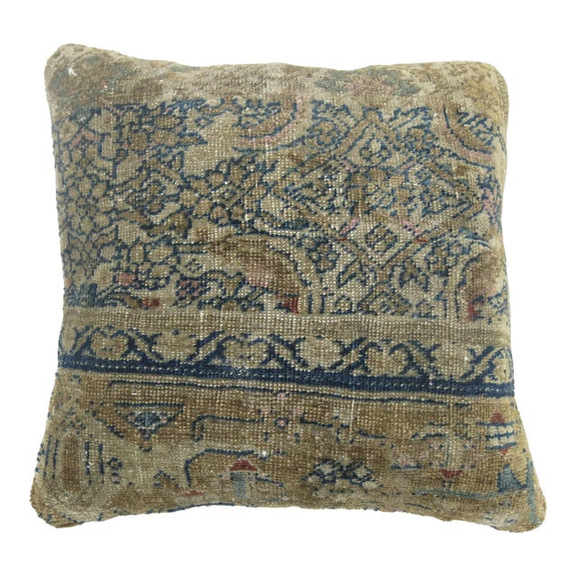 Blue Beige Persian Herati Rug Pillow For Sale