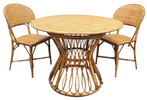 Vintage Round Rattan & Bamboo Dining Set, 1960s, Set of 3