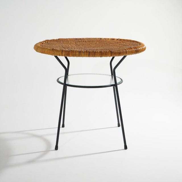 Coffee Table with Round Rattan Top, 1950s For Sale - Image 6 of 13