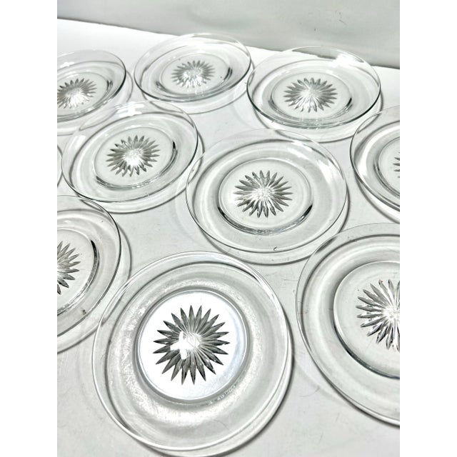 Mid-Century Modern Vintage Heisey Crystal Starburst Dessert Plates, Set of 10 For Sale - Image 3 of 9