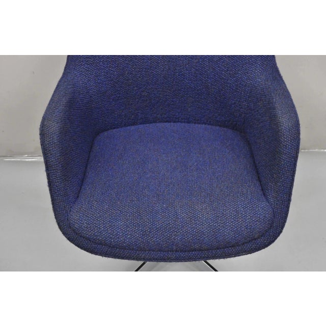 Vintage Mid Century Modern Blue Upholstered Chrome Swivel Base Club Arm Chair For Sale In Philadelphia - Image 6 of 10