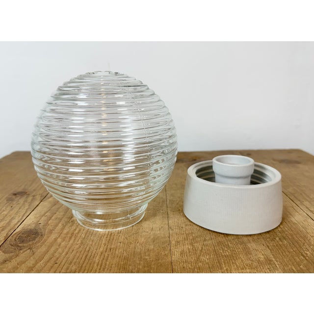 Vintage White Porcelain and Glass Ceiling Light, 1970s For Sale - Image 6 of 13