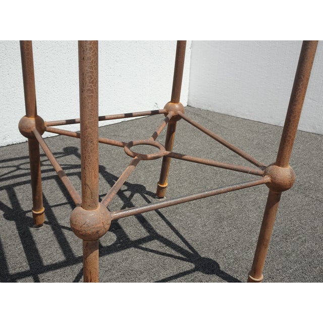 Set Three Vintage Rustic Spanish Style Iron Barstools Crackle Finish No Cushions For Sale - Image 10 of 12