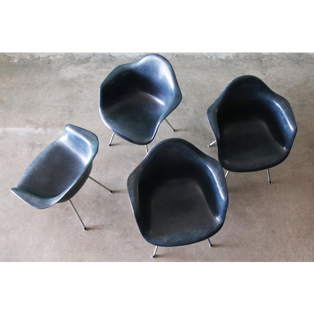 Plastic Set of 4 Navy Blue Fiberglass Eames Shell Armchairs for Herman MIller C. 1960s For Sale - Image 7 of 16