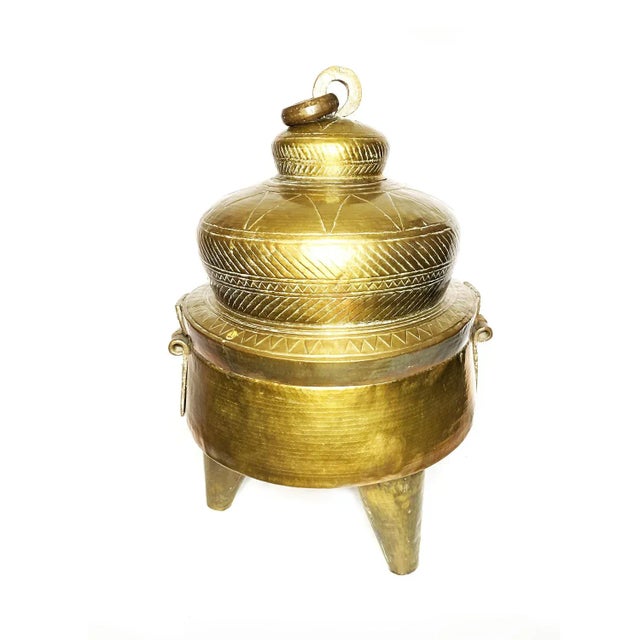 Brass Vintage Hand Made Footed Solid Brass Lidded Vessel For Sale - Image 8 of 8