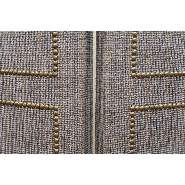 Textile Custom Four-Panel Folding Screen with Nail Head Detailing For Sale - Image 7 of 8