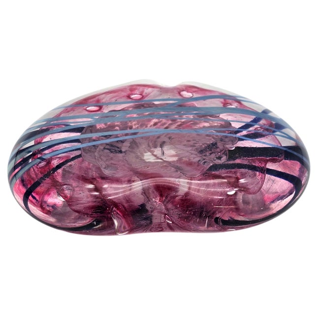 Hand-Blown Abstract Heart Art Glass Paperweight, Pink & Blue, 4" For Sale - Image 4 of 12