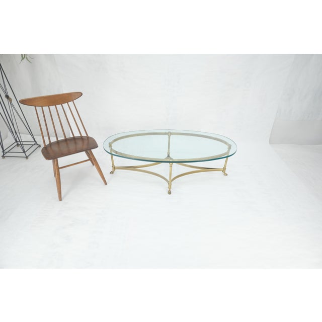 Metal Oval 3/4" Glass top Brass Hoof Feet Coffee Center Table MINT For Sale - Image 7 of 18