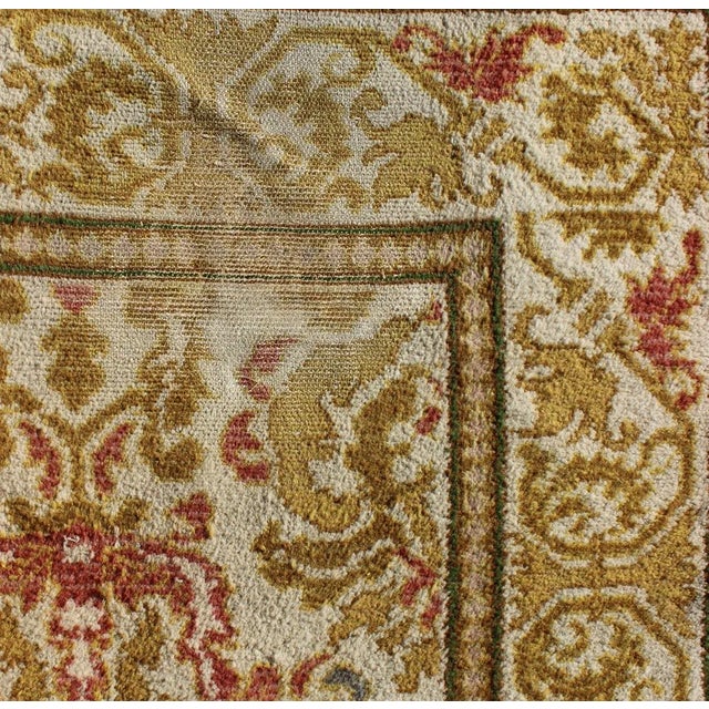 Yellow 1930s Spanish Rug With Floral Yellow Green, Light Brown, Acid Green and Coral For Sale - Image 8 of 11