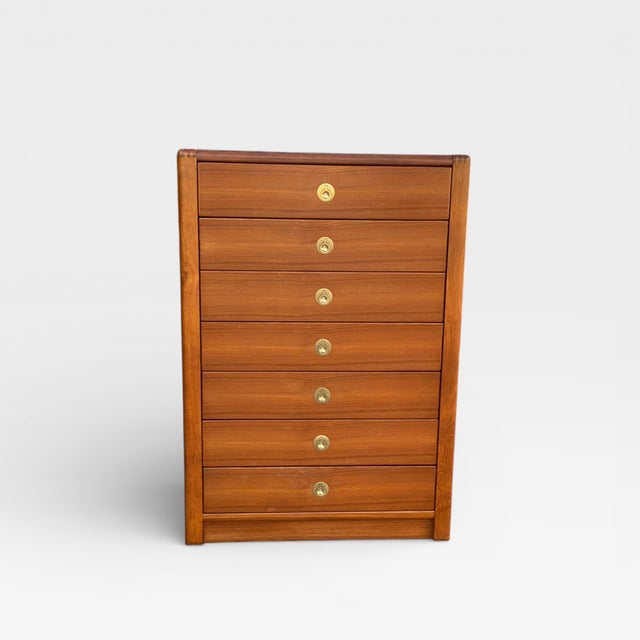 D-Scan Captain Line Teak Seven-Drawer Tallboy Dresser, Mid-Century Modern, Mid-Century, Brass For Sale - Image 17 of 18
