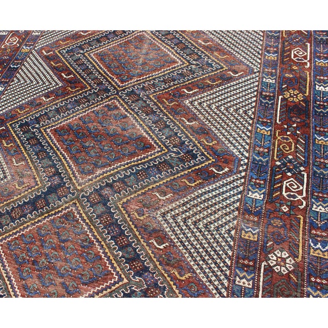 1910s Tri-Medallion Antique Afshar Rug in Colorful Tones Brown and Gray Blue 5'0 X 6'1 For Sale - Image 5 of 12