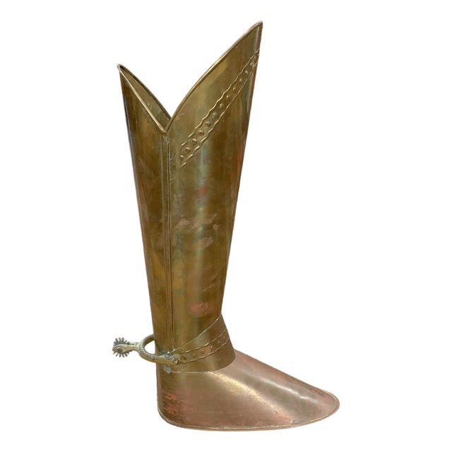Antique Brass Riding Boot Umbrella Stand — Made in England For Sale