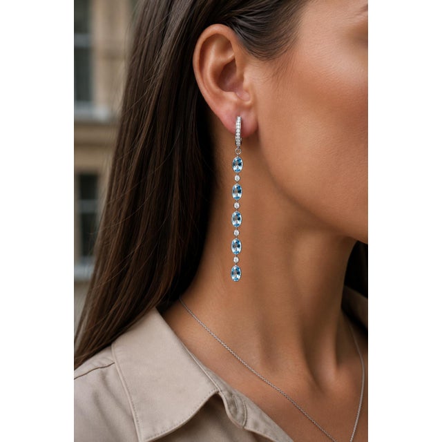 Modern Topaz Huggie Drop Earrings, Silver, Gold, Pair For Sale - Image 3 of 10