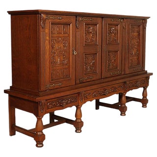 Antique Carved Sideboard Bookcase For Sale