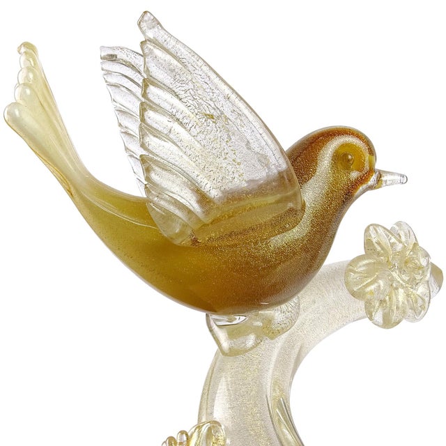 Mid 20th Century Vintage Murano Salviati White Amber Gold Italian Art Glass Birds Centerpiece Sculptures - A Pair For Sale - Image 5 of 5