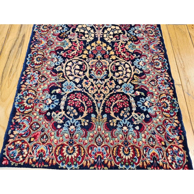 Vintage Persian Kerman Rug, Hand-Knotted Wool, All-Over Floral Garden Pattern, Navy & Ivory, 3x7 For Sale - Image 16 of 16