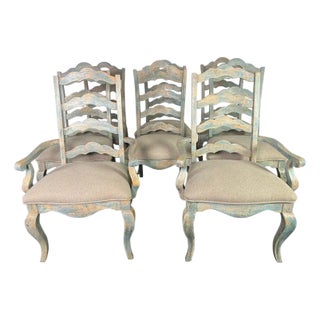 Set of Eight French Painted Ladder Back Dining Chairs For Sale