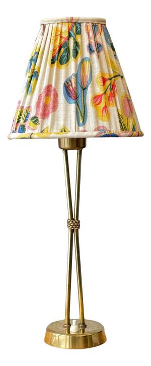 Vintage Table Lamp in Brass and Textile by Hans Bergström for Ateljé Lyktan, 1940s
