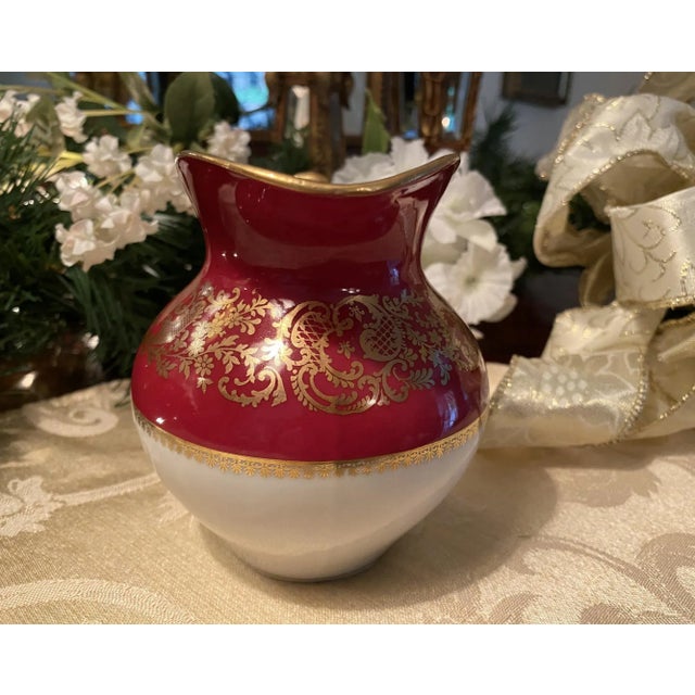 Limoges, France Early 20th Century French Burgundy & Gold Porcelain Cream Pitcher, Remi Delinieres For Sale - Image 4 of 12