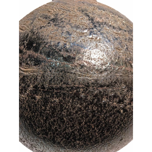 Metal Vintage Metallic Black Iridescent Toned Italian Textured Glass Vase For Sale - Image 7 of 9