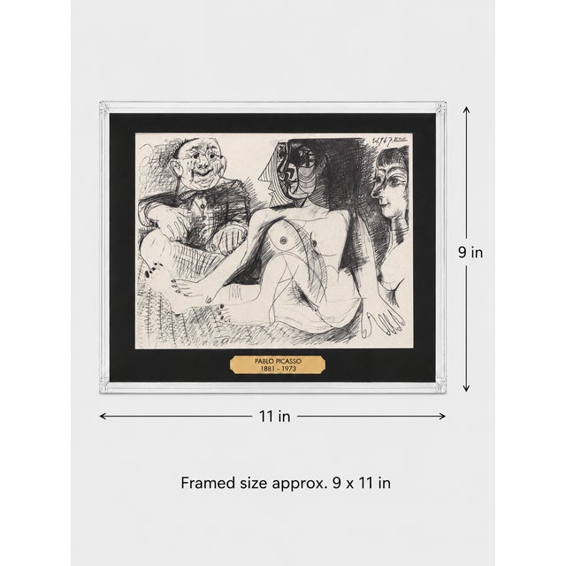 Mid-Century Modern Pablo Picasso 1967 Offset Lithograph, Framed Vintage Picasso Dessins Print in Lucite Shadow Box For Sale - Image 3 of 4