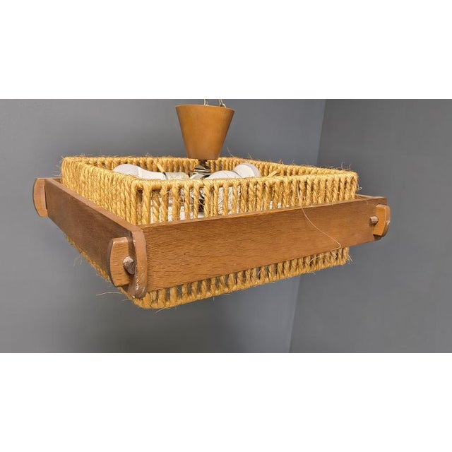 Raffia Bast, Wood and Acrylic Pendant Lamp from Temde, Switzerland, 1960s, Set of 2 For Sale - Image 4 of 12