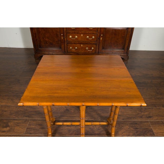 English Walnut Drop-Leaf Table with Faux-Bamboo Base, circa 1900 For Sale - Image 4 of 12
