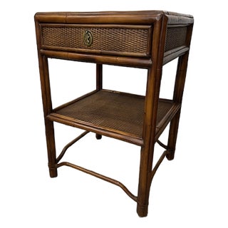 Late 20th Century British Colonial Style Cane Rattan Side Table Nightstand For Sale
