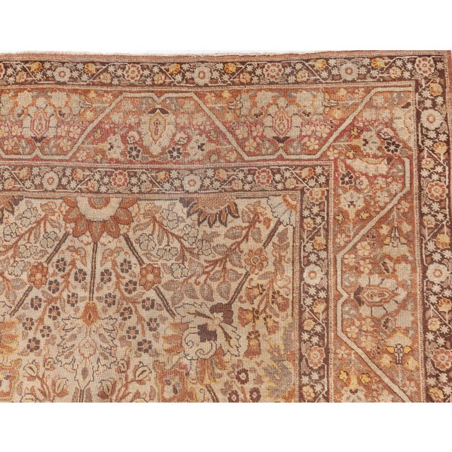 Textile Early 20th Century Persian Tabriz Floral Beige, Sepia & Brown Handmade Wool Rug For Sale - Image 7 of 7
