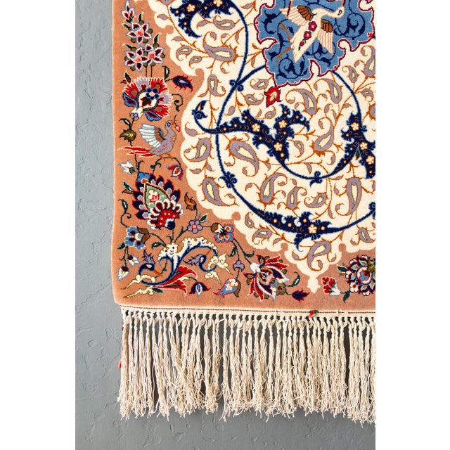 Textile 1970s Persian Isfahan Wool and Silk Hand Knotted Wall Hanging For Sale - Image 7 of 16