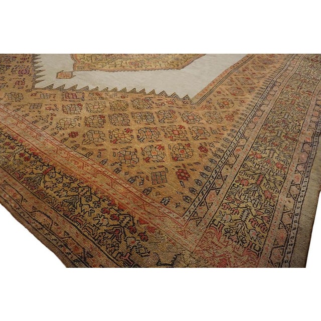 Textile 1890s Antique Square Ivory Hand Knotted Medallion Tribal Turkish Oushak Wool Rug For Sale - Image 7 of 16