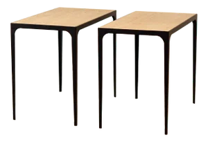 Esquisse' Grooved Ivory Travertine Side Tables by Design Frères - a Pair