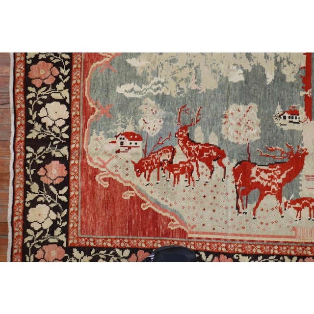 Late 20th Century Pictorial Reindeer Karabagh Rug For Sale - Image 4 of 6