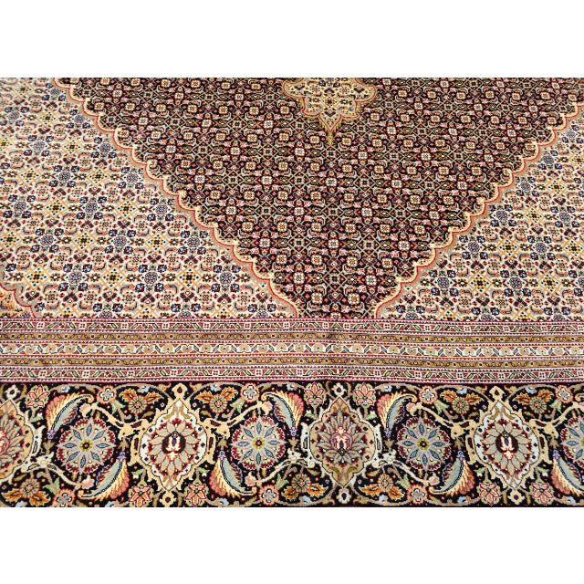 Persian Antique Persian Tabriz Mahi Rug, Hand-Knotted Wool & Silk, Herati Geometric Pattern, Navy & Ivory, 9x12 For Sale - Image 3 of 18