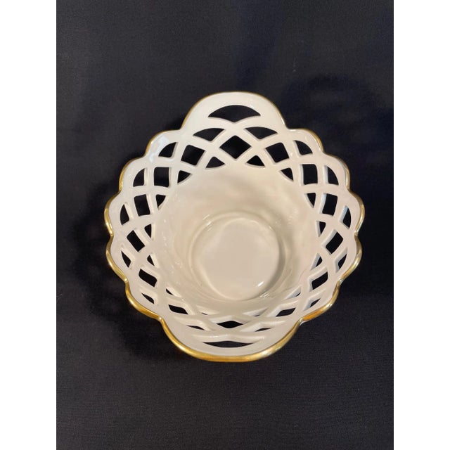 1970s 1970s Vintage Lenox "Golden Meadows" China Ivory Lattice Bowl or Jardiniere For Sale - Image 5 of 12
