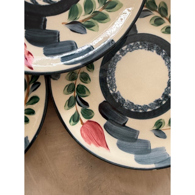 Set of 5 Hand Painted Studio Pottery Plates Signed P Silkotch 1993 Mississippi Folk Art 7 7/8 Inch Salad Plates For Sale - Image 4 of 10