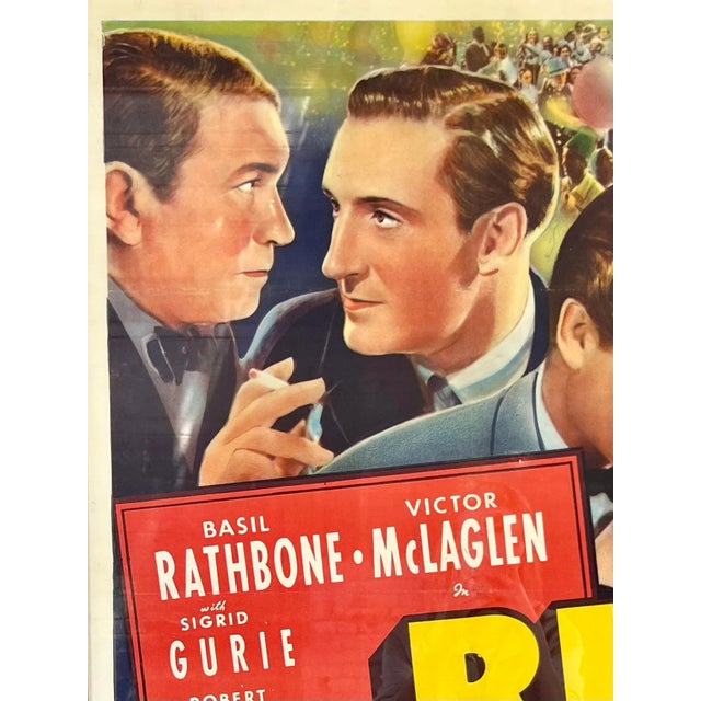 Vintage movie poster for 1939 Universal Pictures film, "Rio," starring Basil Rathbone, Victor McLagen, Sigrid Gurie,...