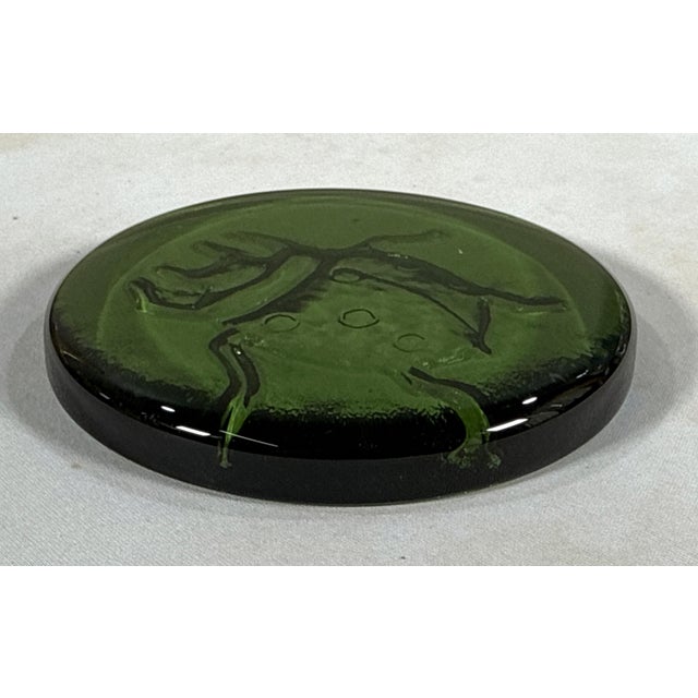 Blenko Vintage Bottle Green Glass Embossed Ladybug Beetle Paperweight For Sale - Image 4 of 5