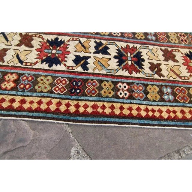1880s Antique Shirvan Geometric Blue Hand Knotted Wool Pile Runner Rug - 3’9” x 9’4” For Sale - Image 9 of 10