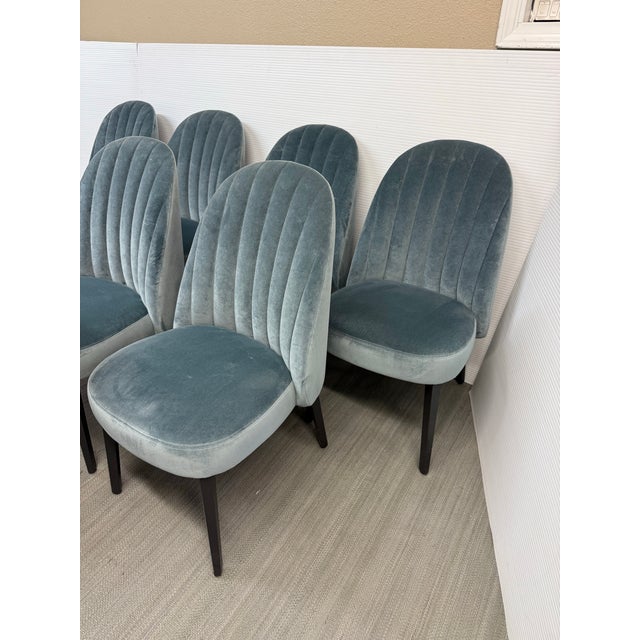 Modern Arhaus Arco Channel Back Banks Velvet Dining Chairs, Set of Eight For Sale - Image 3 of 12