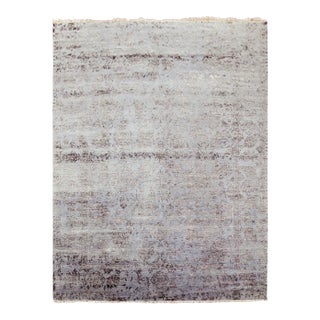 2010s Silver Gray, Wool and Silk Hand Knotted, Broken Erased Persian Tabriz Design, Oriental Rug For Sale