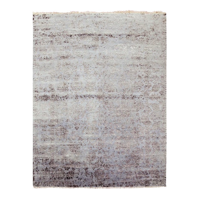 2010s Silver Gray, Wool and Silk Hand Knotted, Broken Erased Persian Tabriz Design, Oriental Rug For Sale