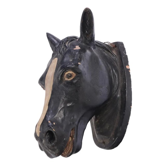 French Painted Terracotta Horse Head, Circa 1920 For Sale